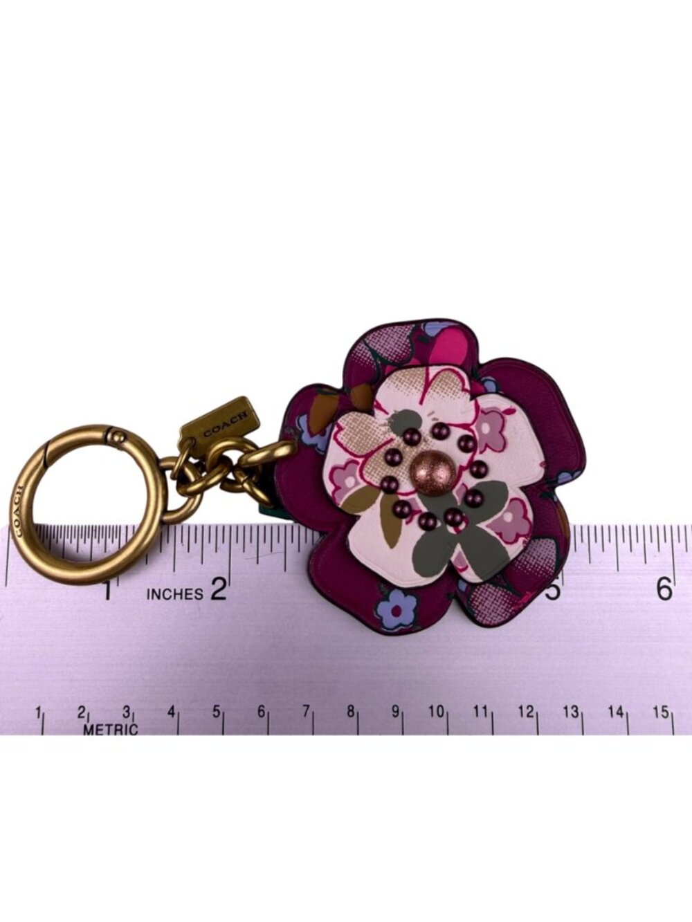 Coach Womens Multicolor Leather Floral Keychain Bag Charm With Gift Box - Picture 7 of 7